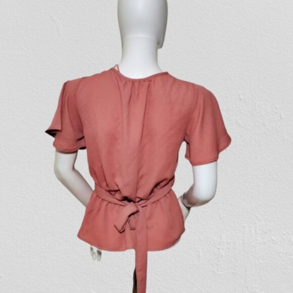 Sienna Sky Dusty Rose Peplum Blouse XS – V-Neck Short Sleeve Top - Picture 4 of 8